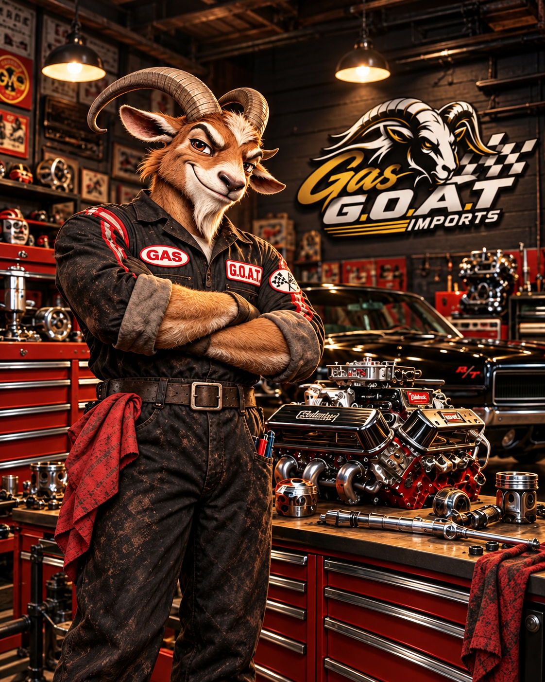 Mascote bode na oficina GAS G.O.A.T